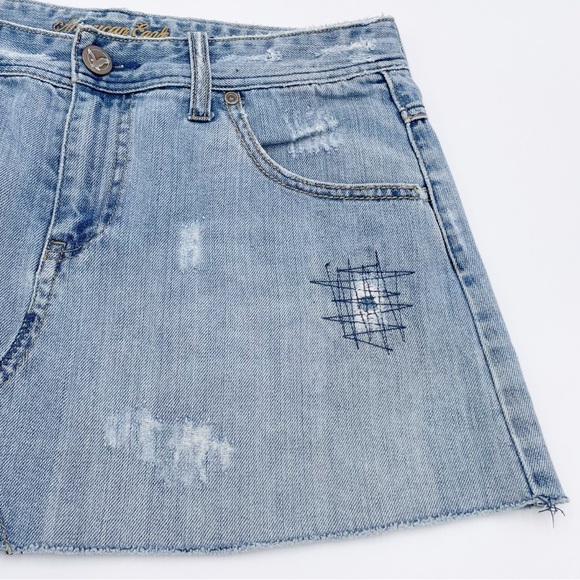 American Eagle Y2K 2000s Distressed Patchwork Denim Micro Mini Skirt Low Rise 6 - Picture 5 of 12